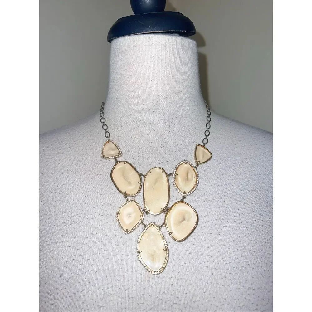 Stella & Dot Women's Clear Pave Detail Fiona Bib Necklace Gold & Ivory OS